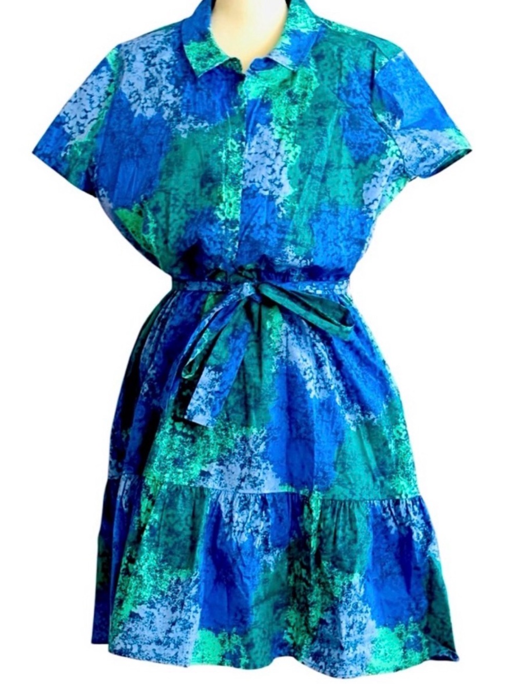 Kate & Mallory Blue and Green Printed Collar Dress